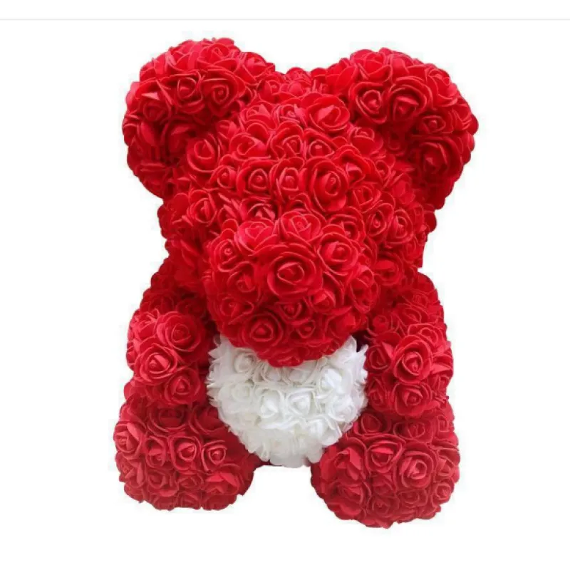 Roter Rosenbär aus künstlichen Rosen mit weißem Herz – CJ-Variante 25 cm